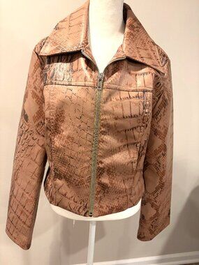 BY DYLN Gisella Jacket L Faux Leather Python Snake Print Cropped Revolve Moto